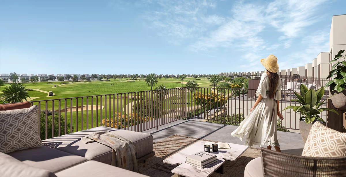 Modern villas at Fairway Villas 3 Emaar South with scenic golf course views and open greenery